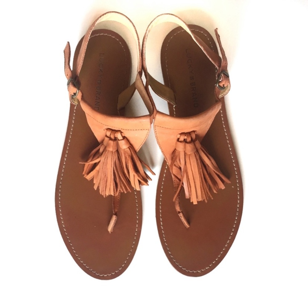 Lucky Brand Leather Boho Fringe Sandals - 6